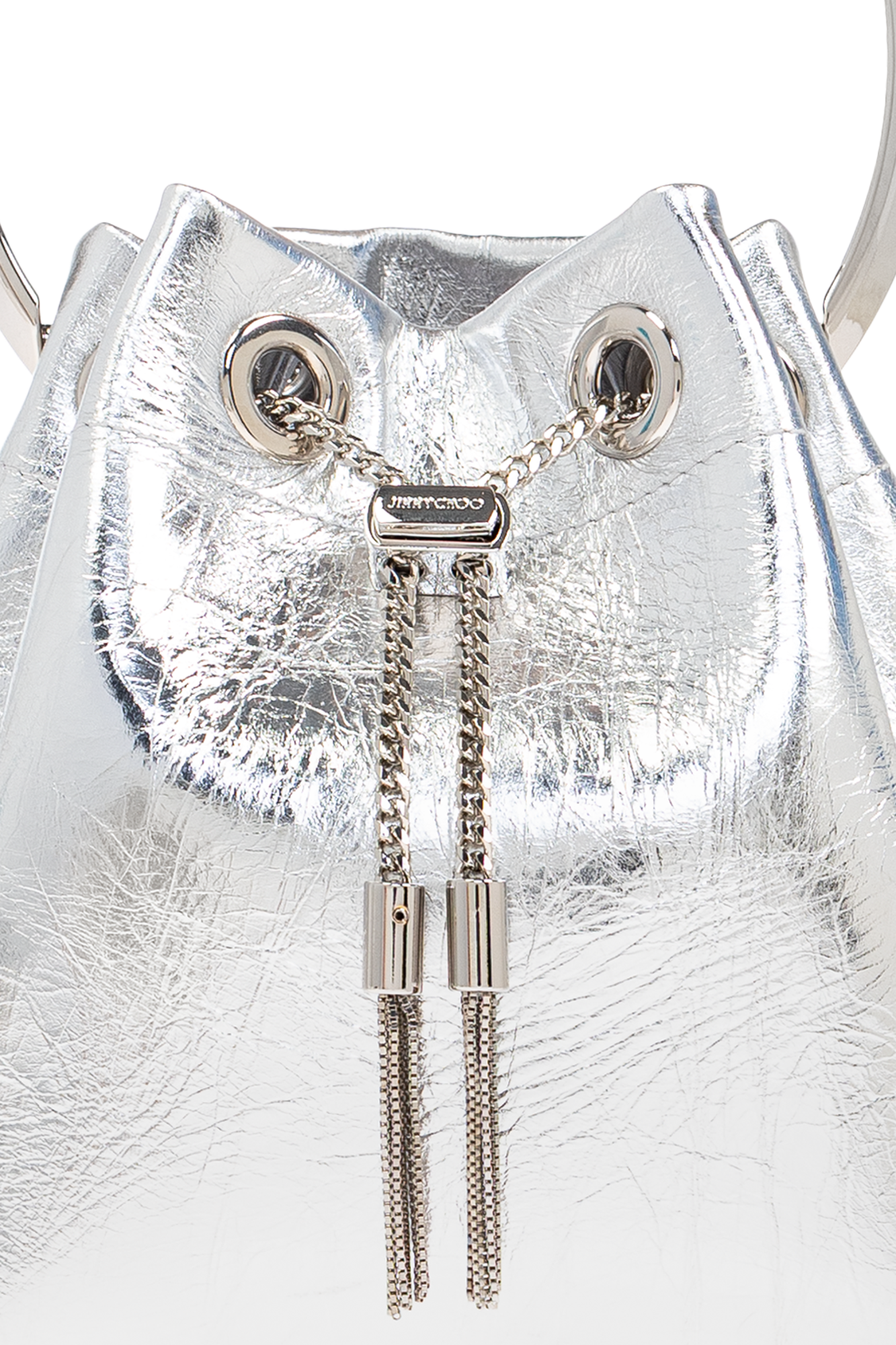 ショルダーバッグ・ポシェット Jimmy Choo Silver Bon Bon Tzz In llic Leather Handbag Bon Bon | Silver Satin Crystal Mesh Bag with Crystal Handle